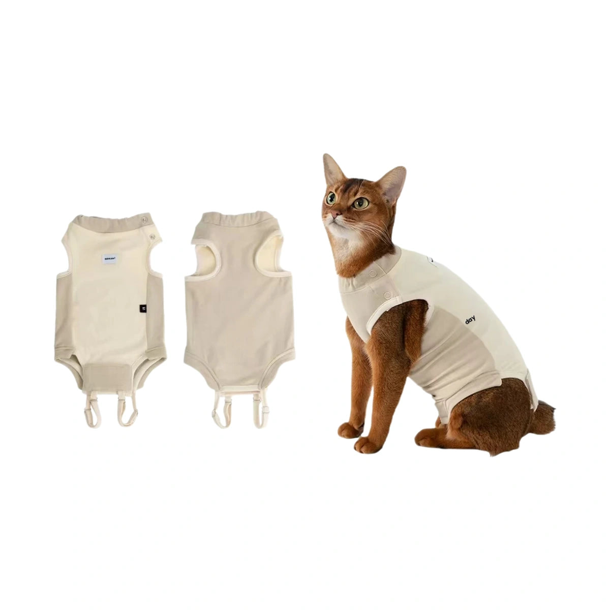 Beige HiDREAM cat bodysuit shown front and back