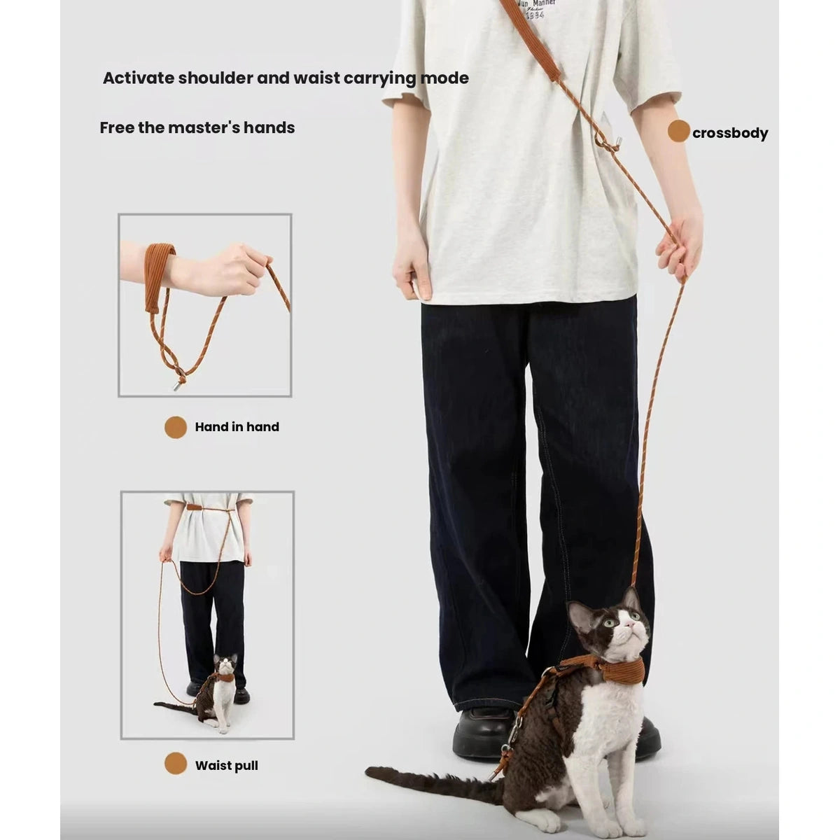 Person wearing crossbody HiDREAM cat lead