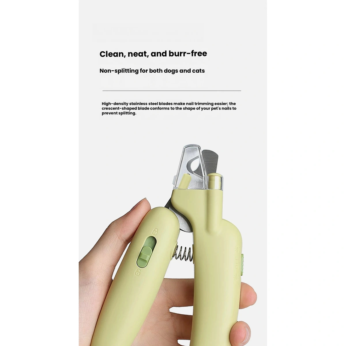 AIWO pet nail clippers held in one hand to show the cutting head
