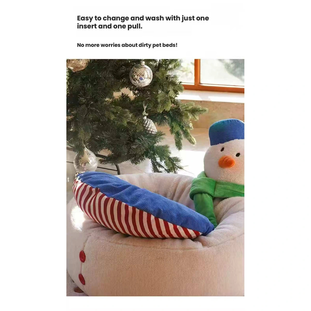 ZEZE snowman pet bed showing the removable cushion