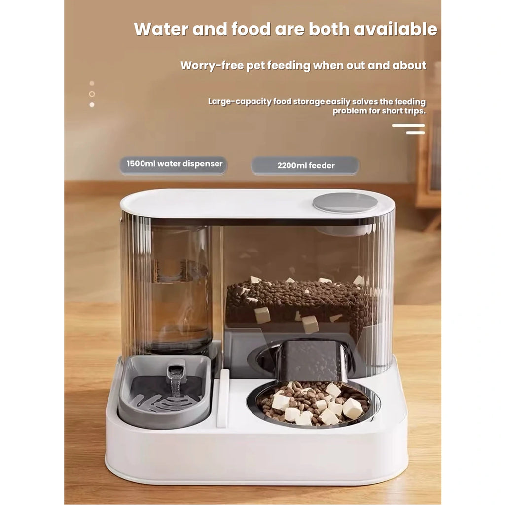 Taigepets food and water station showing both feeding areas
