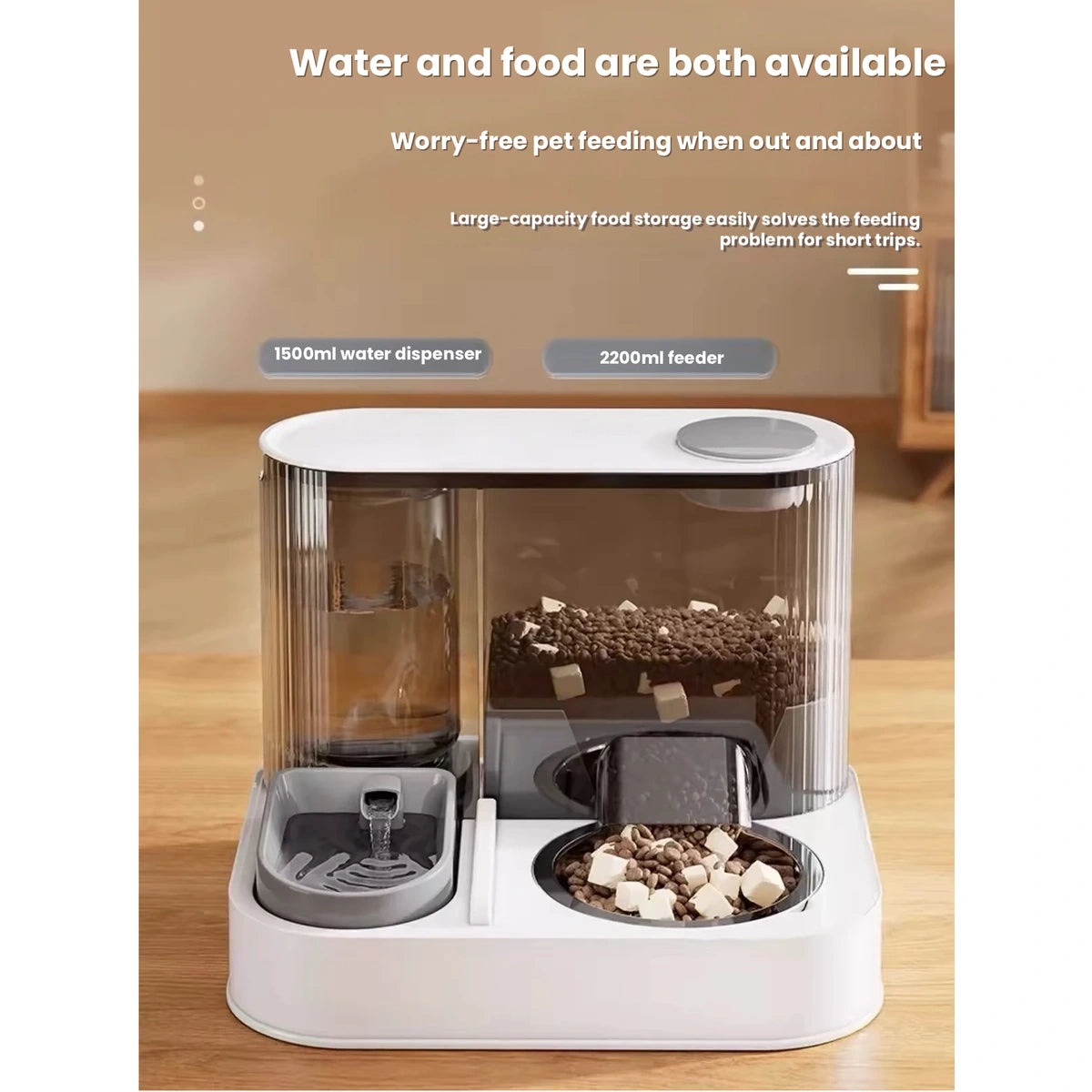 Taigepets food and water station showing both feeding areas