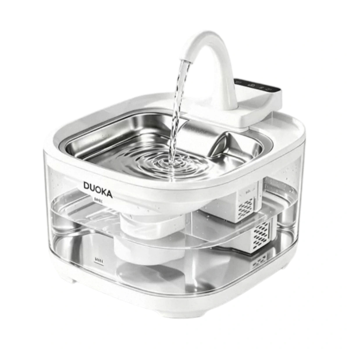 DUOKA wireless fountain with a metal tray and raised water outlet