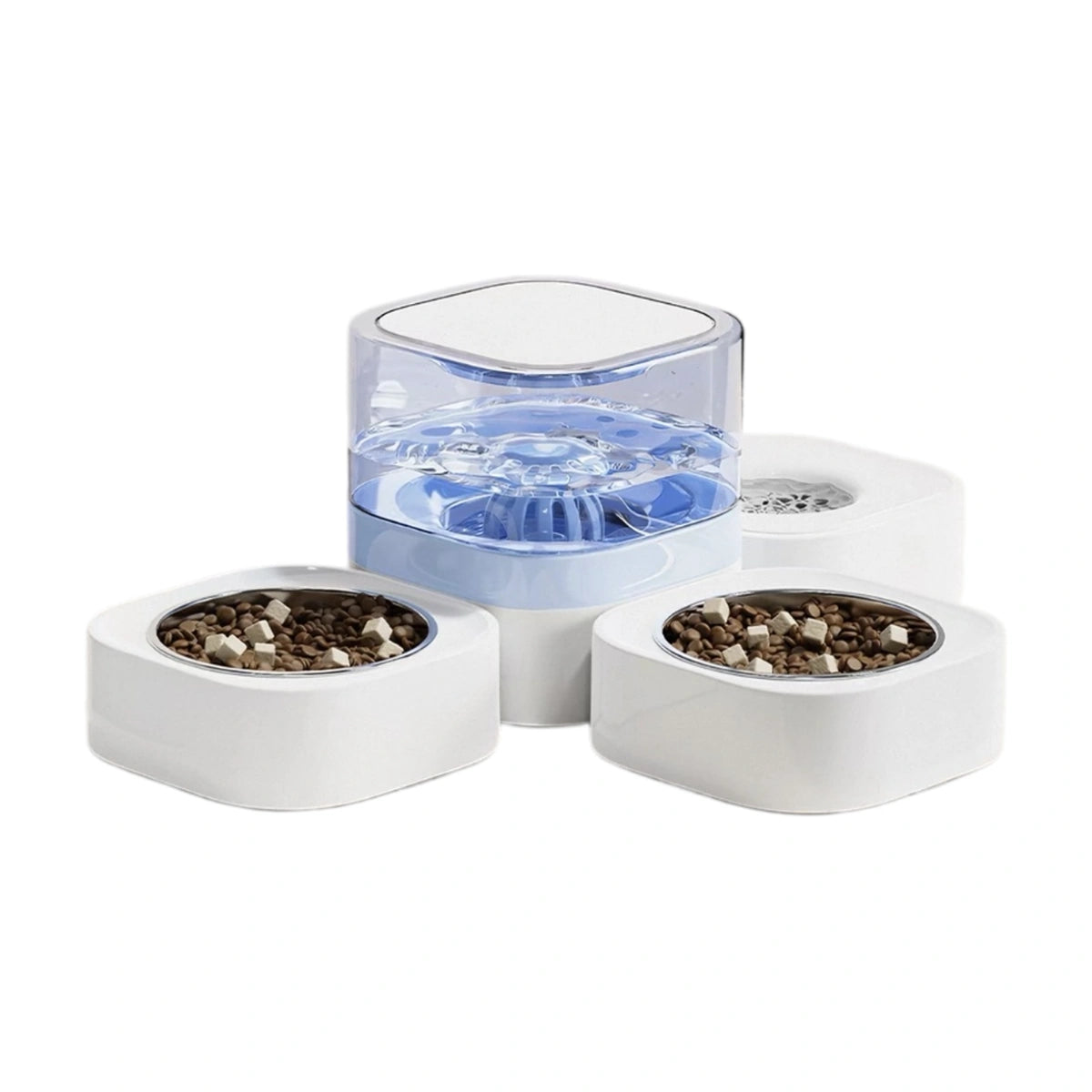 Blue Madden station with three bowls