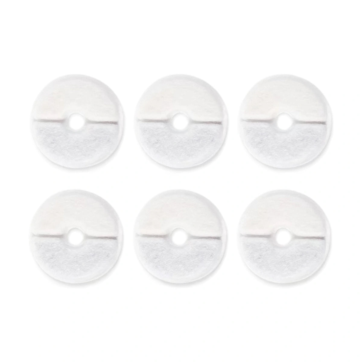 Six round white Madden replacement filter discs for a pet water fountain