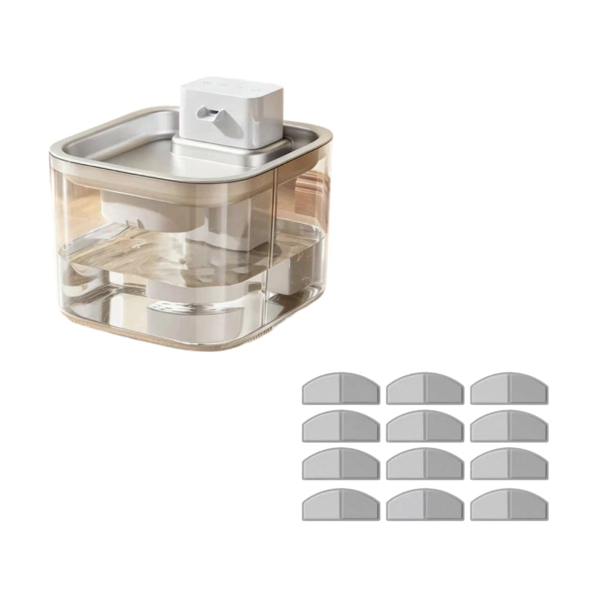 White Madden fountain with twelve replacement filters