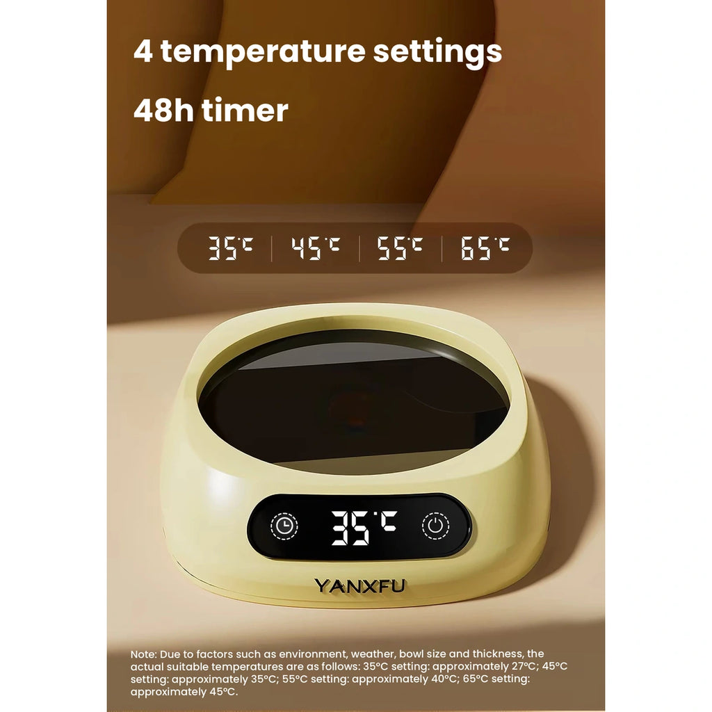 Heated bowl base with temperature and timer illustration