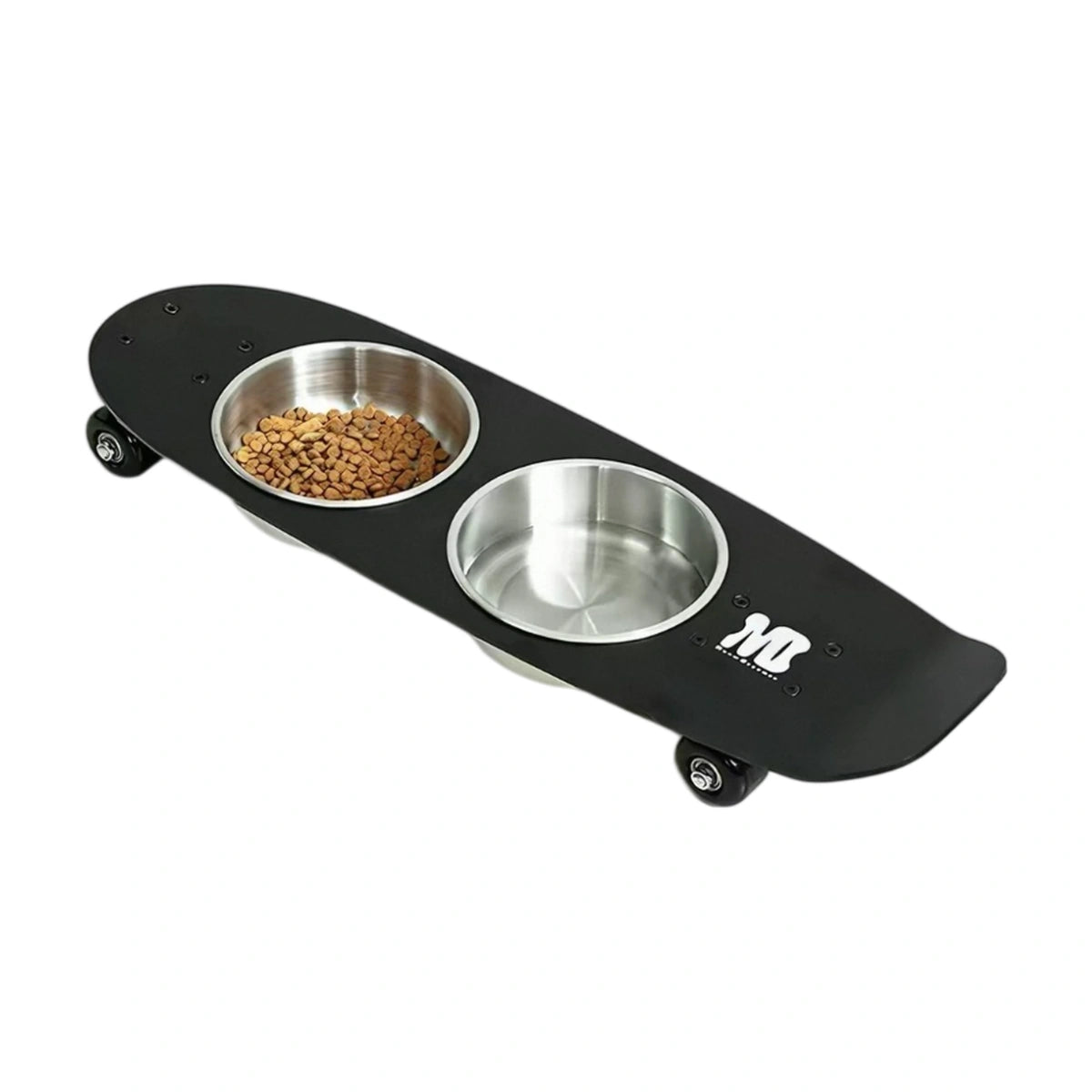 Black Mies skateboard-style double pet bowl stand