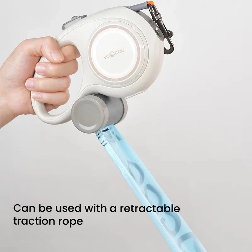 Voocoo waste bag roll holder pictured beside a retractable lead
