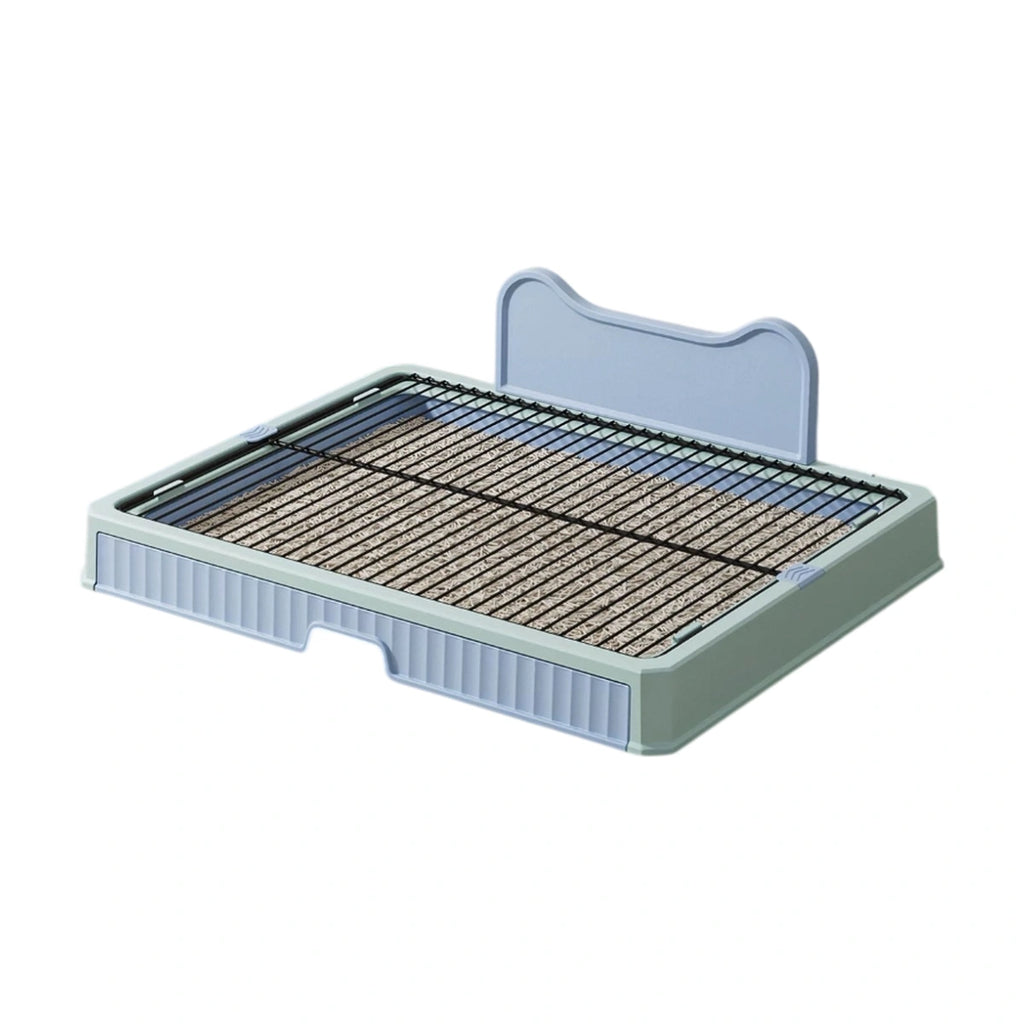 Blue KIMPETS dog potty tray with a raised rear panel and removable grate