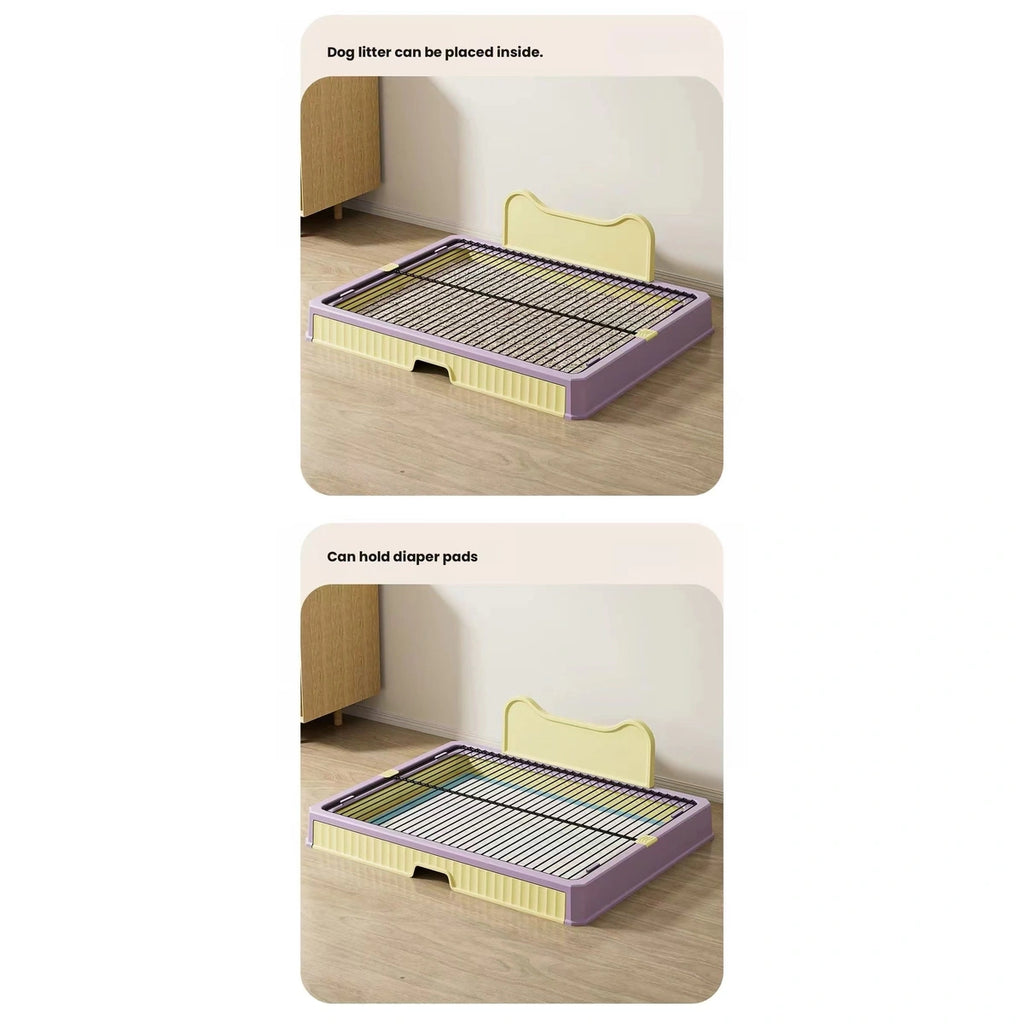 KIMPETS potty tray shown with its rear panel in different positions