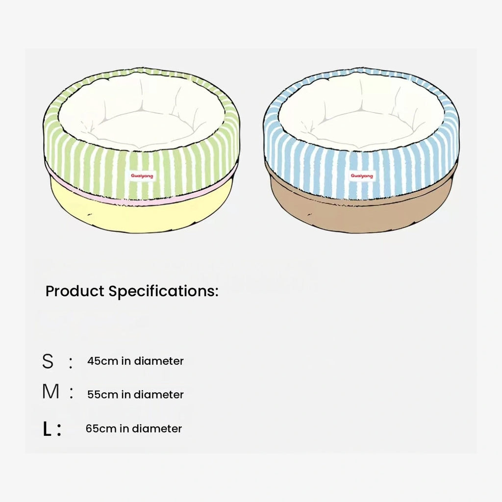 Size diagram for the striped round pet bed