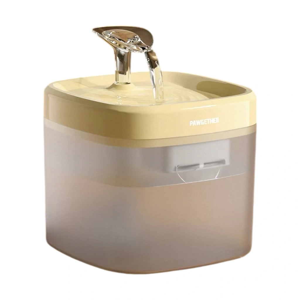 Yellow Pawgether P900 pet water fountain with a curved top water outlet