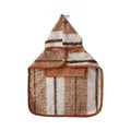 Brown and cream striped Petstar plush hooded pet cape laid flat