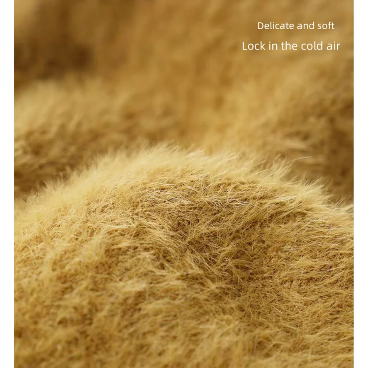 Close-up of the mustard plush fabric on a Petstar pet sweater