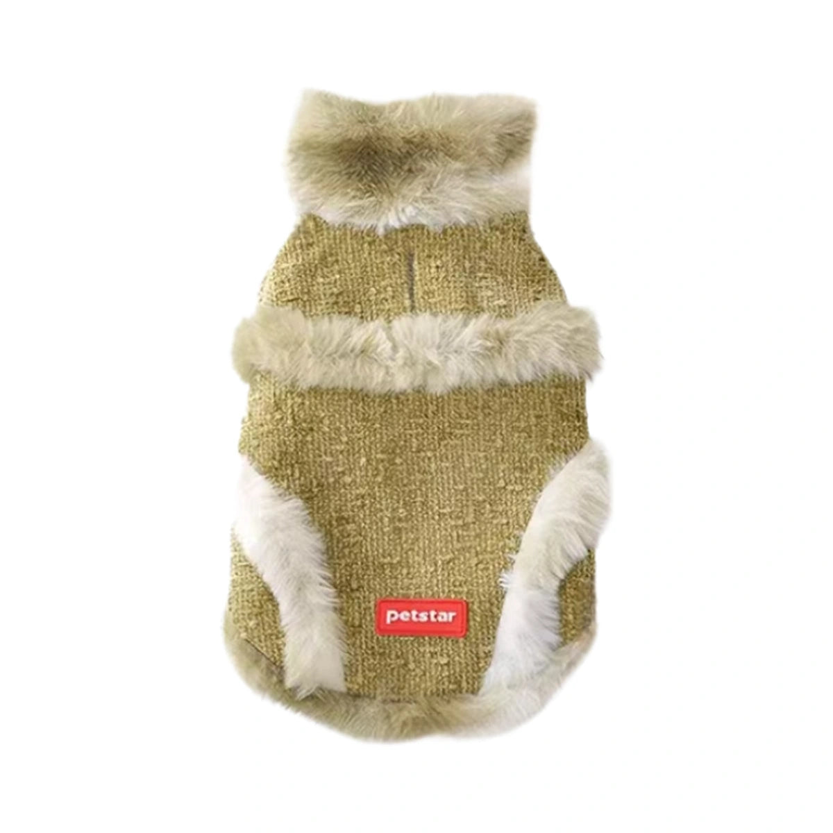 Olive green Petstar plush pet jacket with cream trim