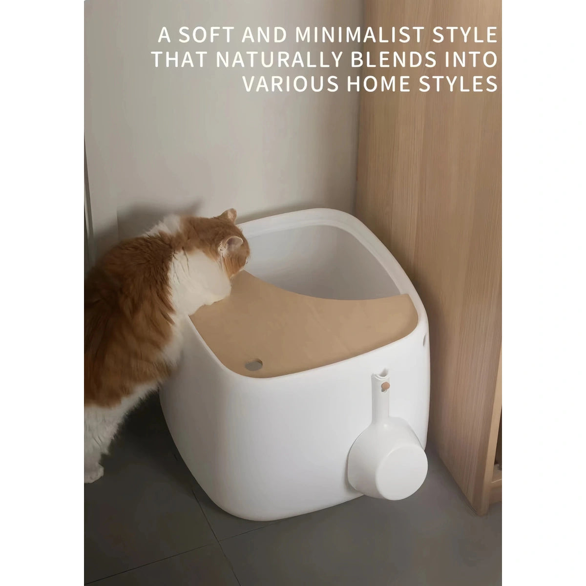 Cat beside the inFluffy enclosed top-entry litter box