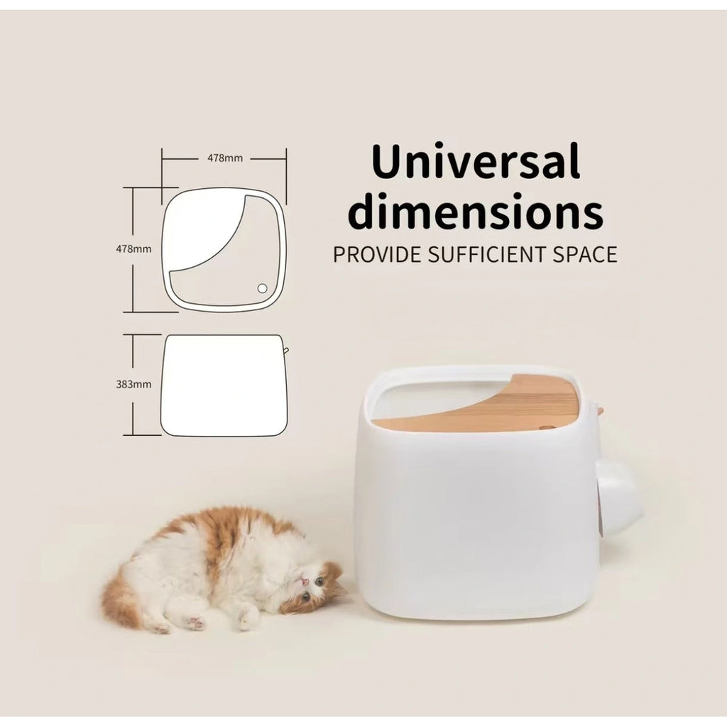 inFluffy litter box diagram showing 478 mm width and 383 mm height