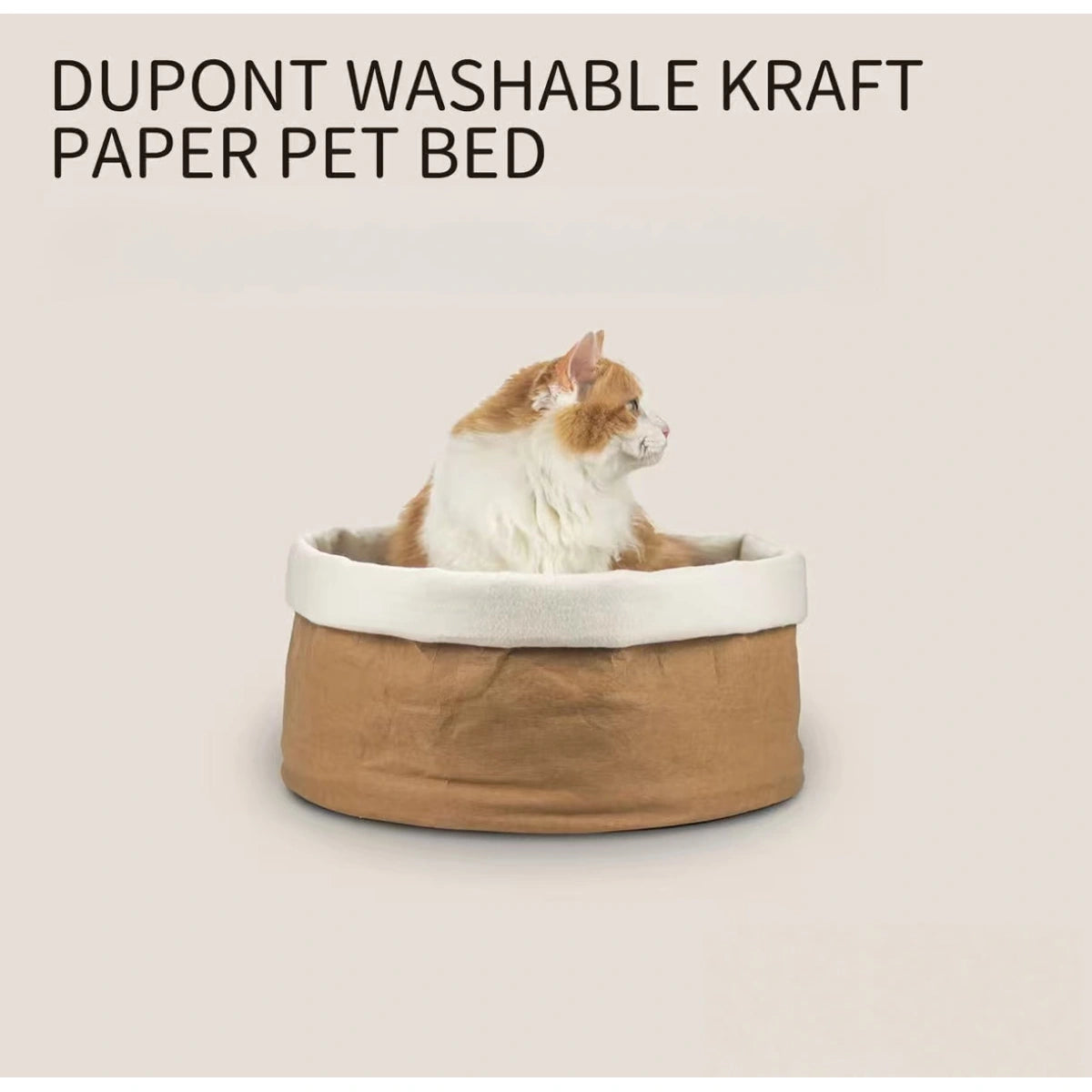 inFluffy round kraft paper cat bed in brown and cream