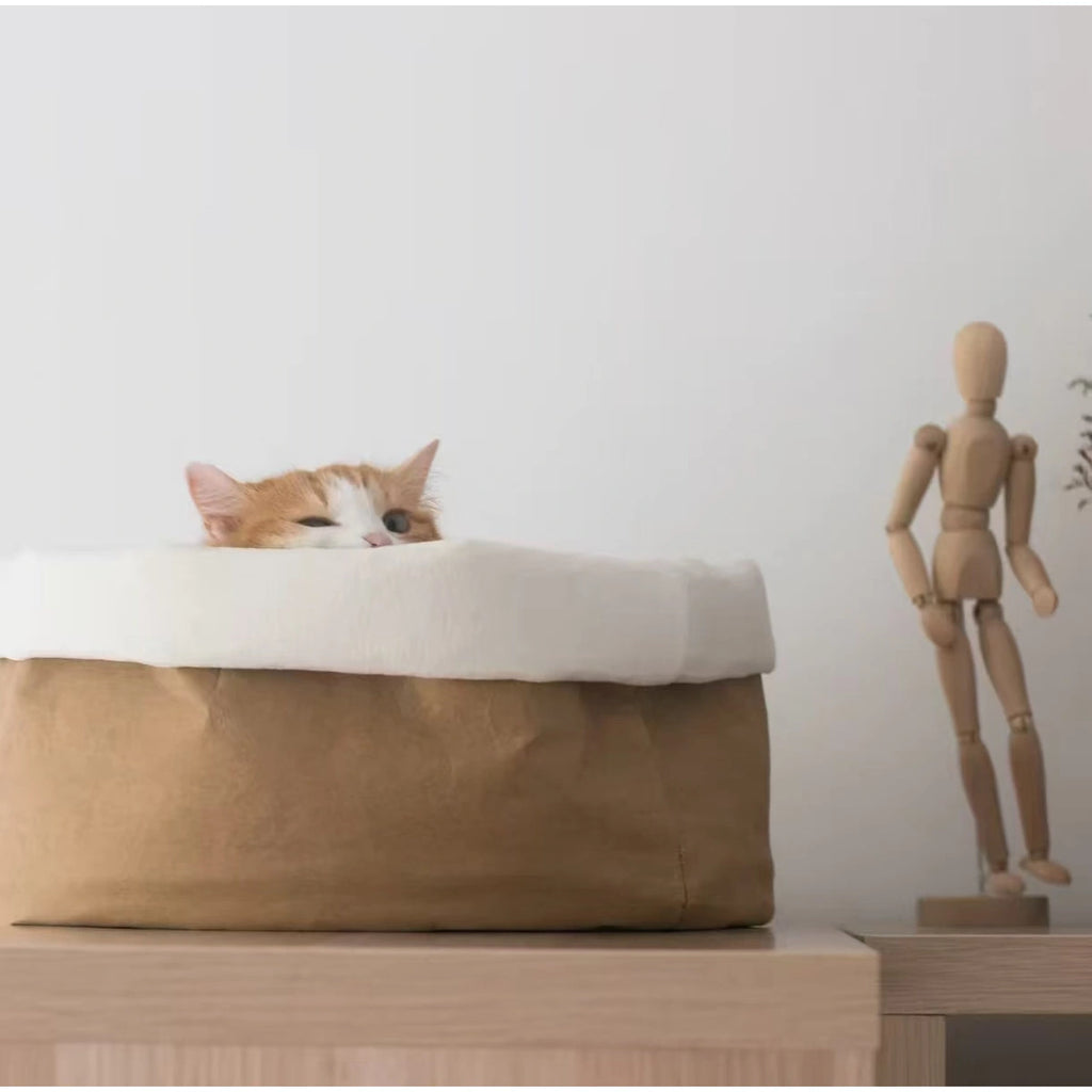 Side profile of the inFluffy kraft paper cat bed