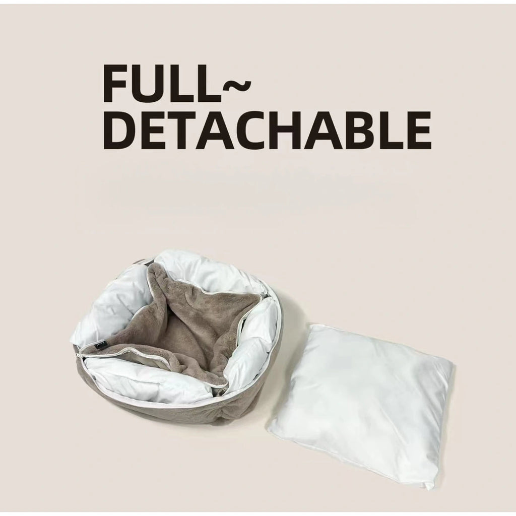 inFluffy pet bed separated into outer bed and cushion components