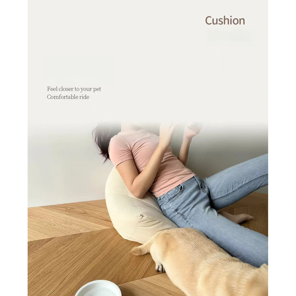 Hand pressing the soft cover of the inFluffy pet pouf