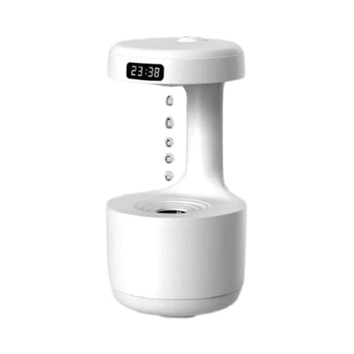 White anti-gravity cat water fountain with falling droplets