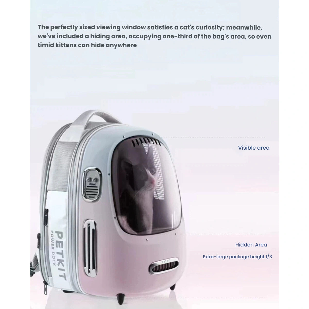 Wide viewing window and ventilation areas on the PETKIT carrier