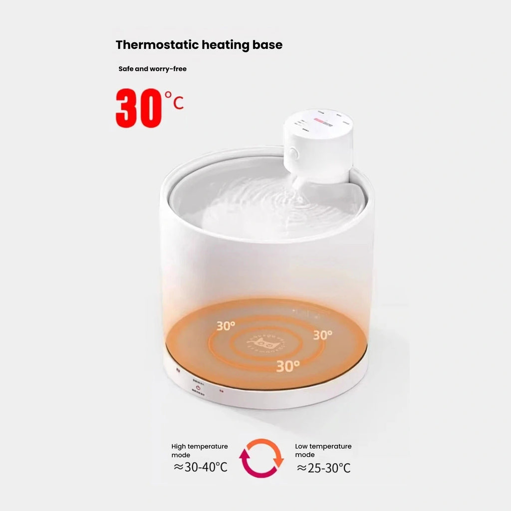Thermostatic warming base for the ceramic cat water fountain