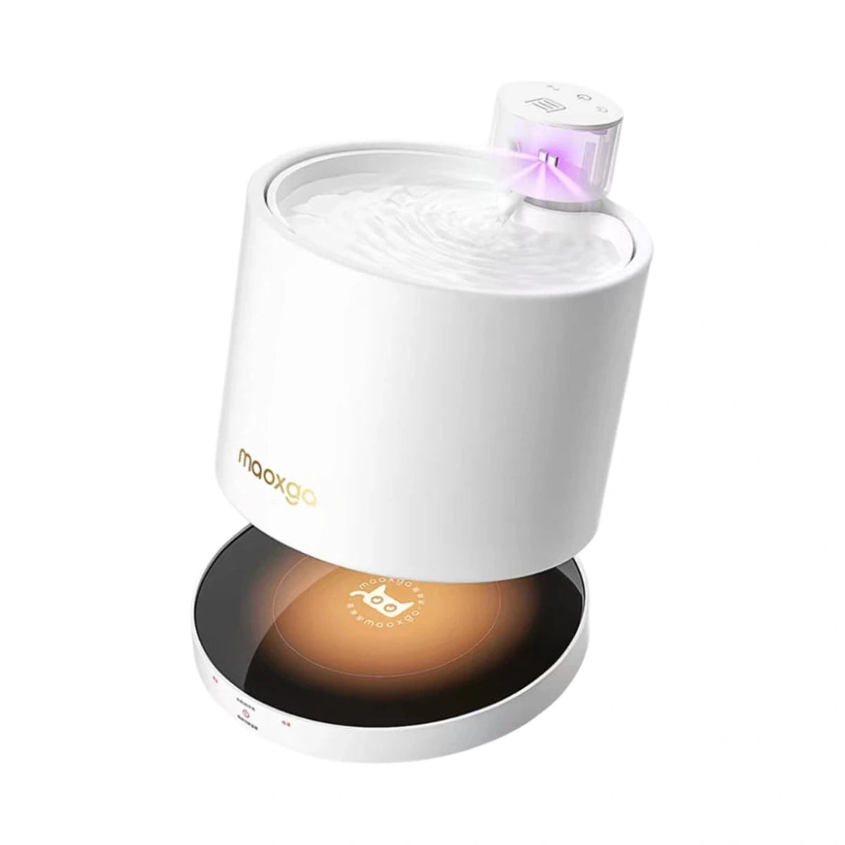 Gen 5 ceramic cat fountain on its ultraviolet charging base
