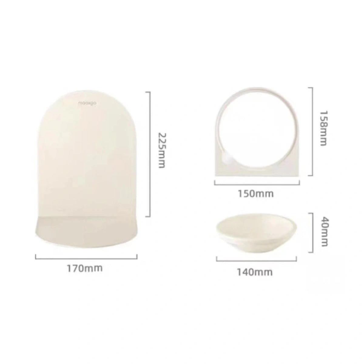 Dimensions diagram for the Miao Xiang Jia raised ceramic cat bowl