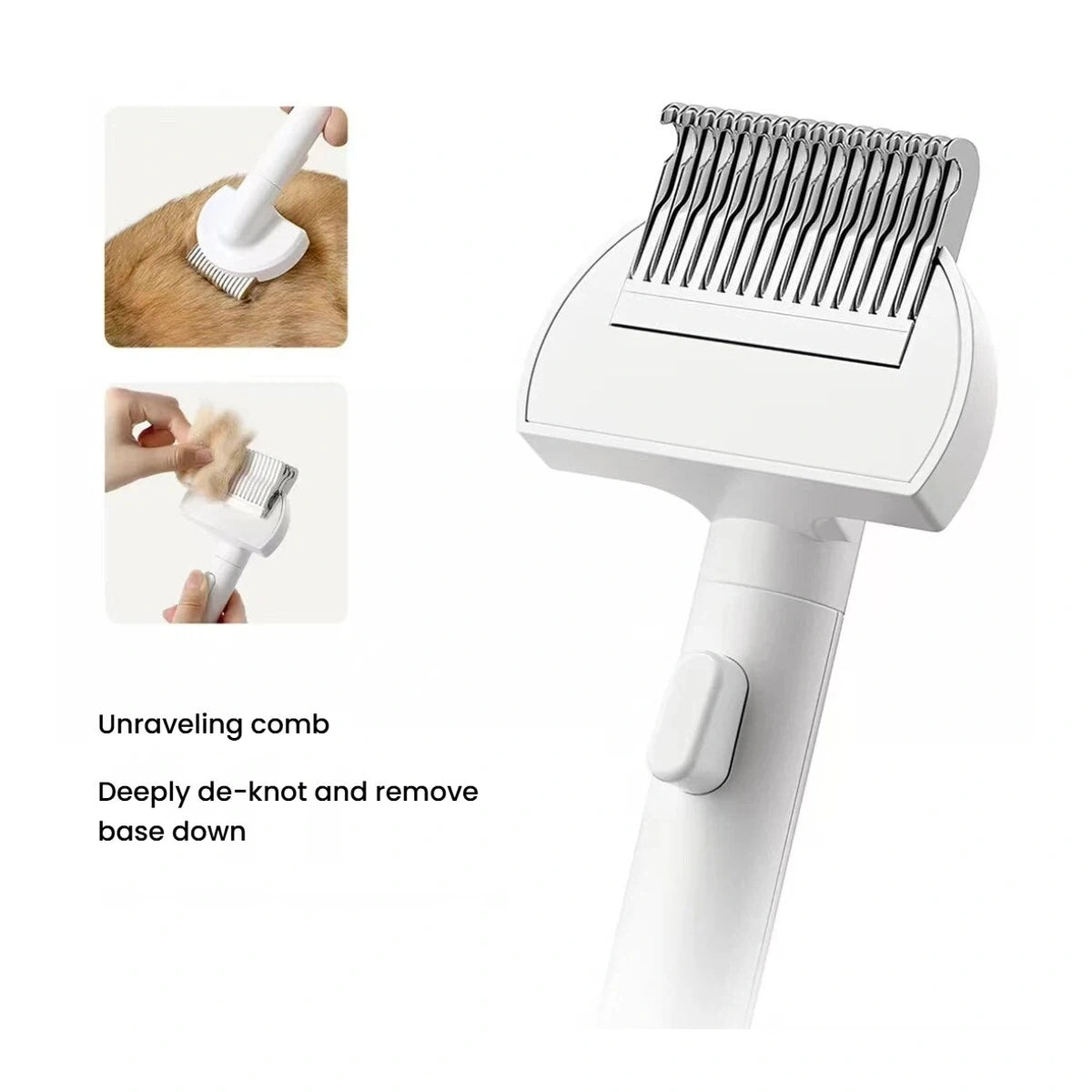 Detangling comb attachment on the Miao Xiang Jia pet grooming brush
