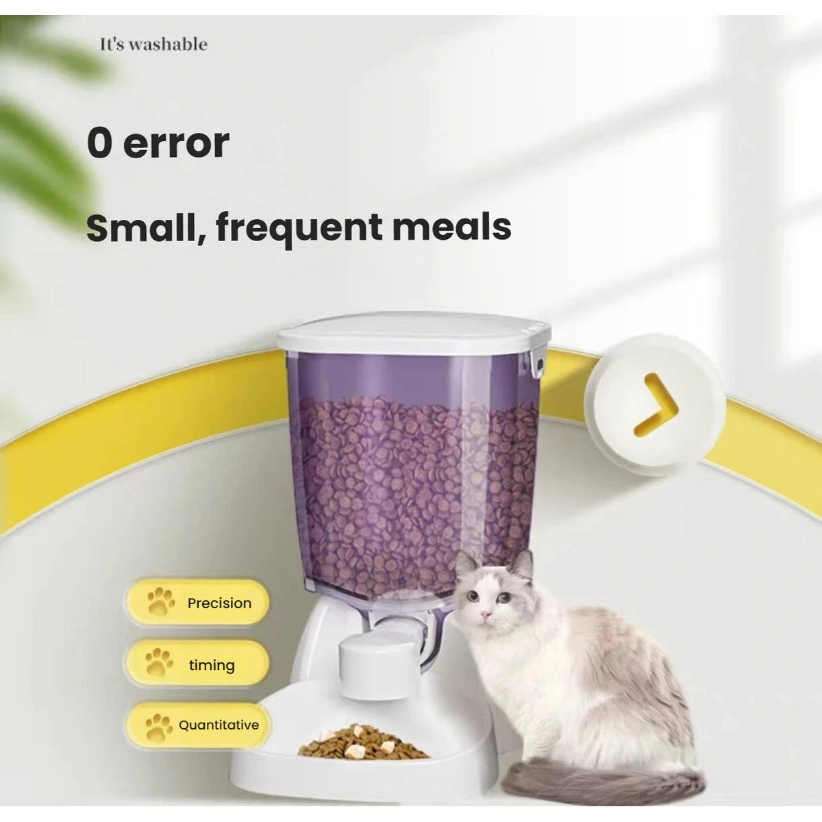 Cat beside the CatMate automatic portion-control pet feeder