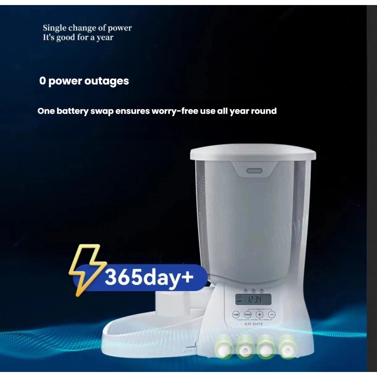 Battery supply graphic for the CatMate wireless timed pet feeder