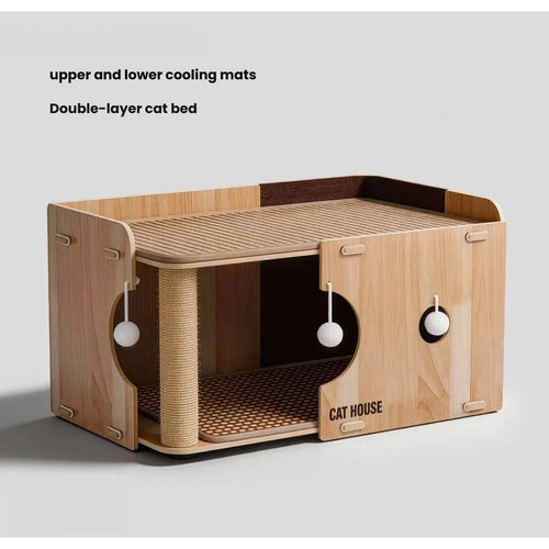 2-in-1 Cooling Sisal Scratching Post Cat Bed