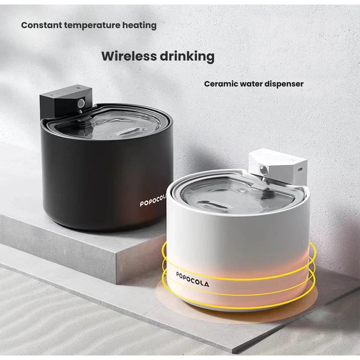 Popocola Thermal Wireless Ceramic Cat Water Fountain