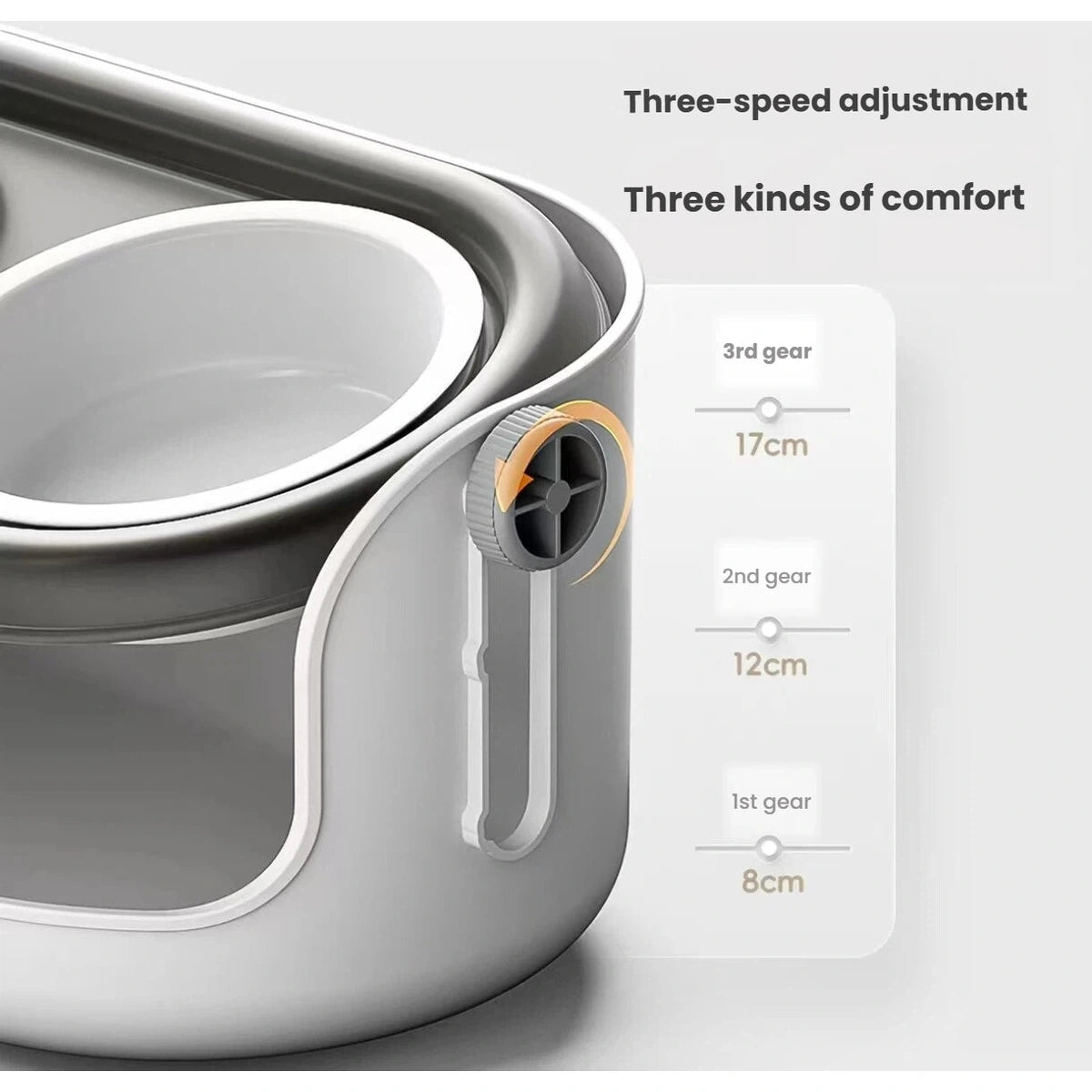Three height settings on the Popocola adjustable raised ceramic bowl
