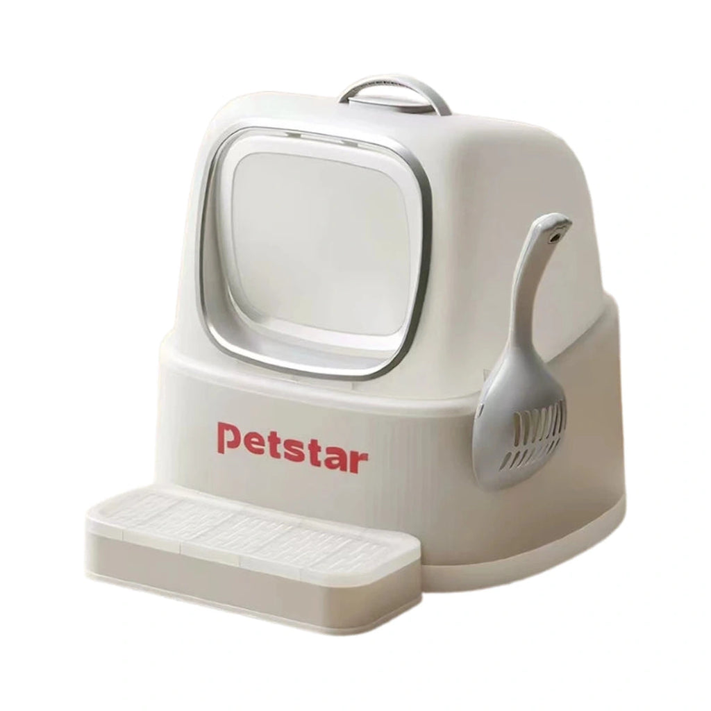 Petstar enclosed cat litter box with front step and side-mounted scoop