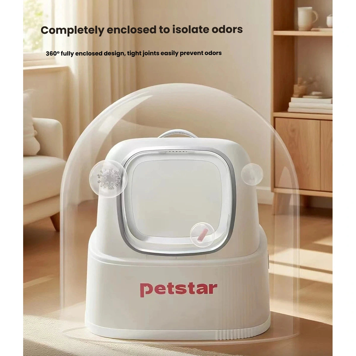 Rounded hood and front entry on the Petstar enclosed litter box