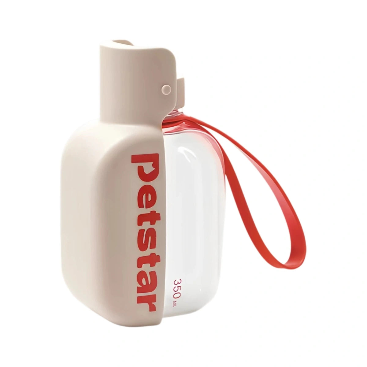 Beige Petstar mini 350 ml dog water bottle with red wrist strap