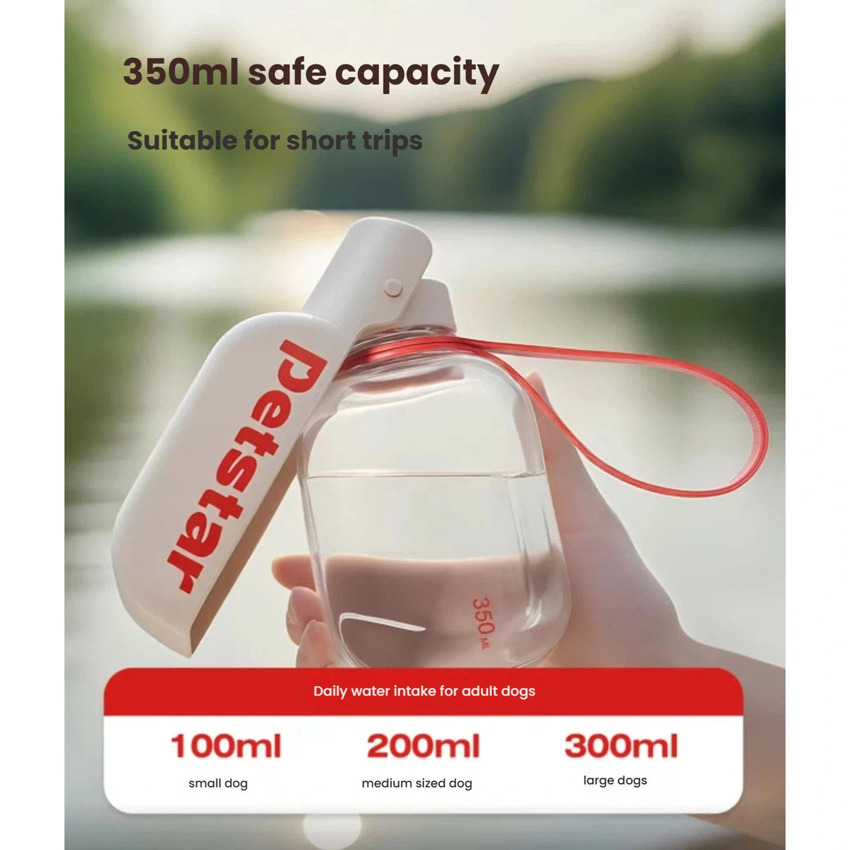 Hand holding the Petstar mini bottle with its 350 ml reservoir visible
