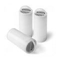 Three cylindrical PetSafe Drinkwell 360 charcoal filters with pull tabs