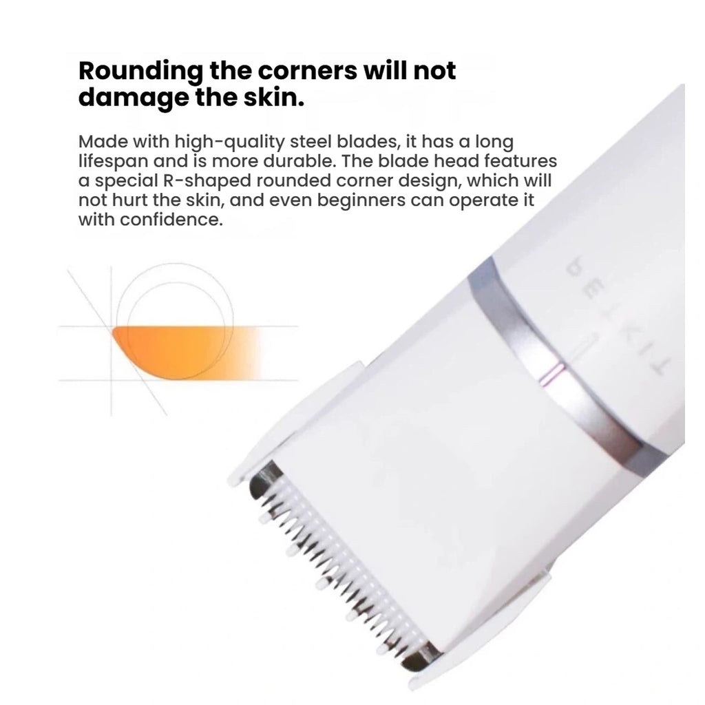 Close-up of rounded blade corners on the PETKIT trimmer