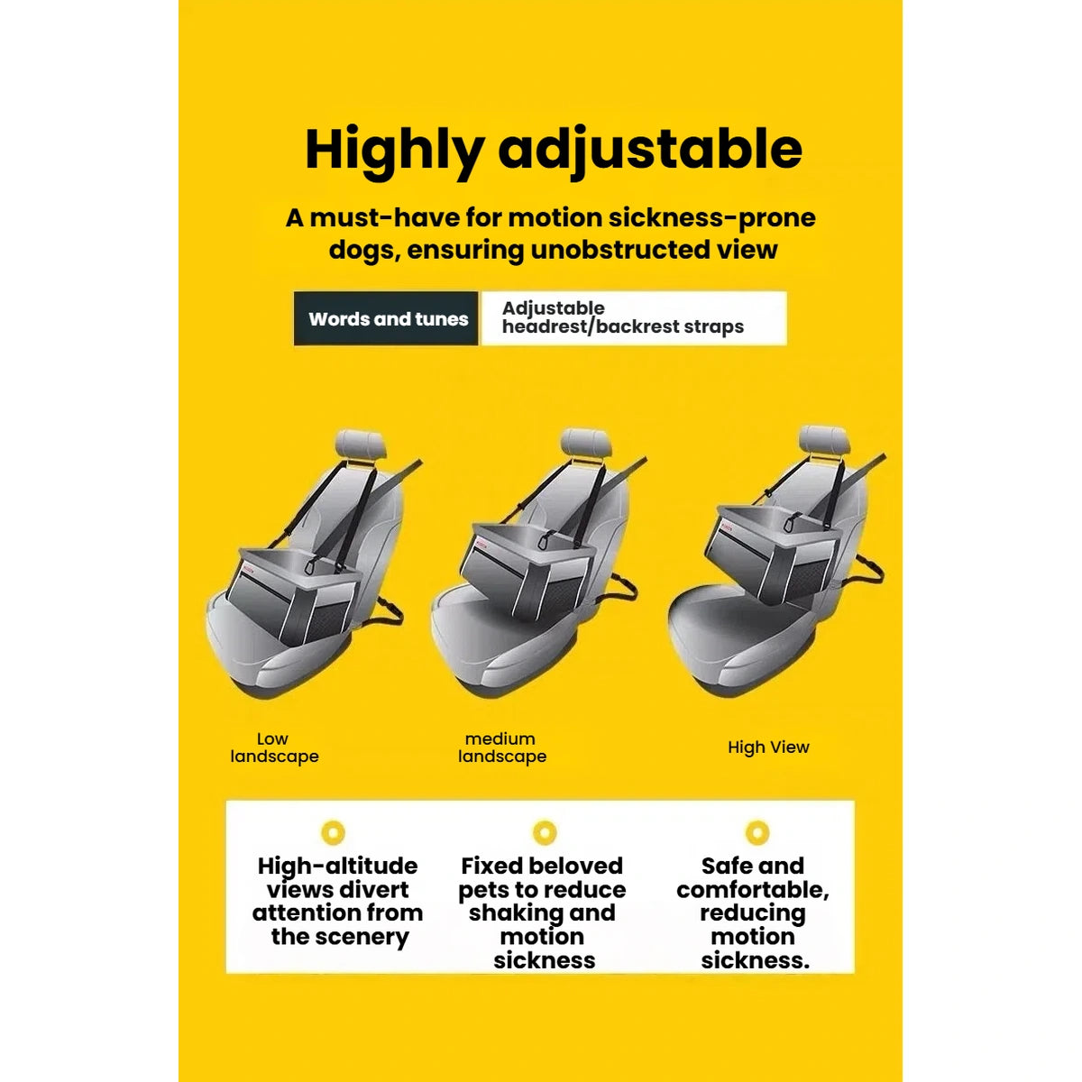 EzyDog Drive seat diagram showing adjustable seating heights