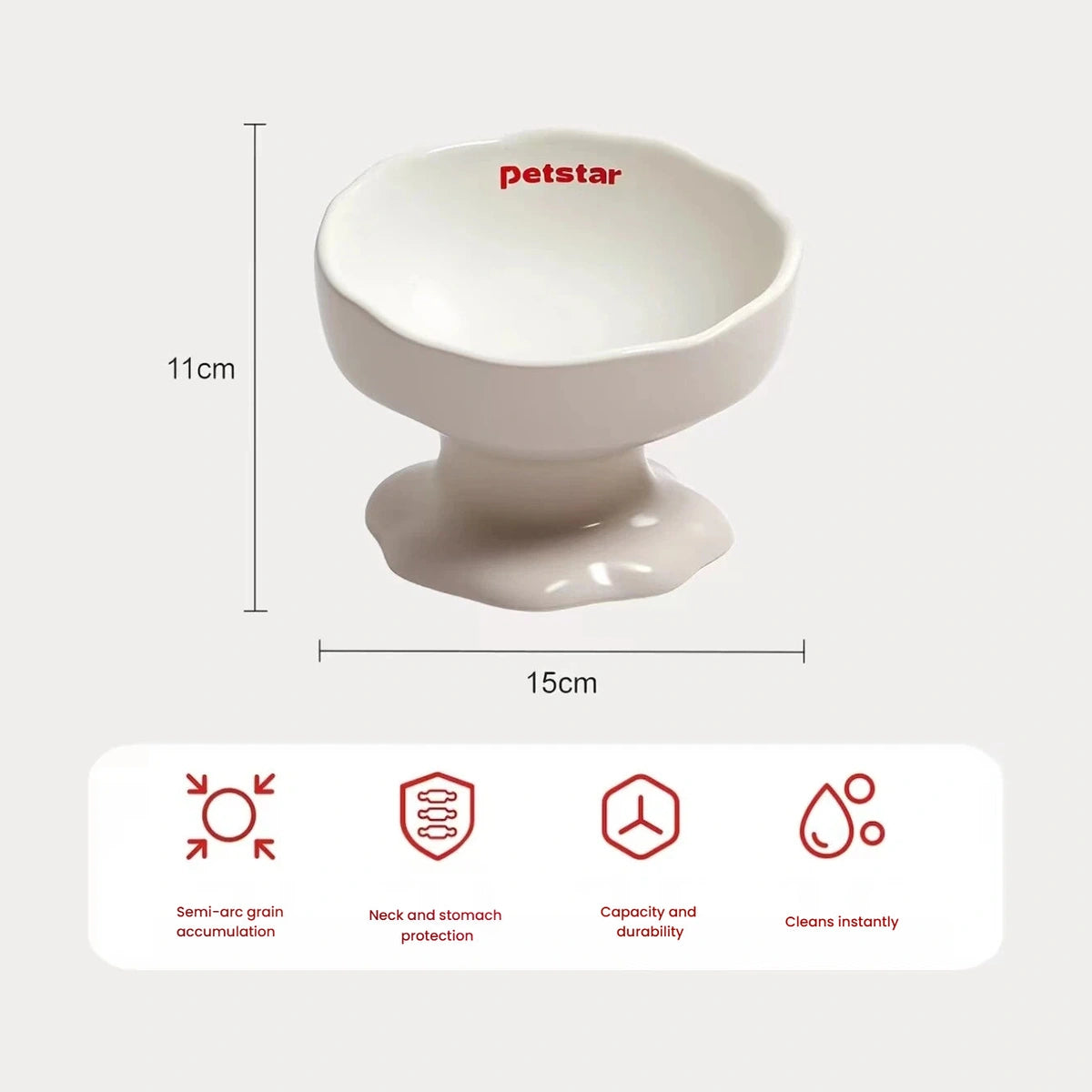 Petstar raised ceramic bowl dimensions: 15 cm wide and 11 cm high