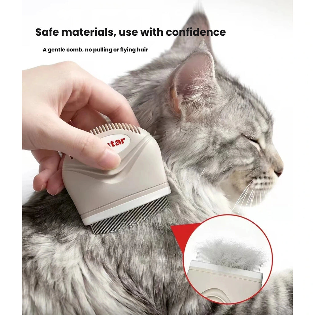 Petstar facial comb being used on a grey cat’s coat