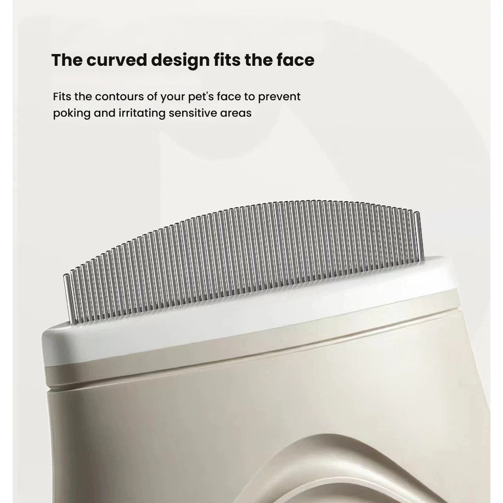 Close-up of the curved metal teeth on the Petstar facial comb