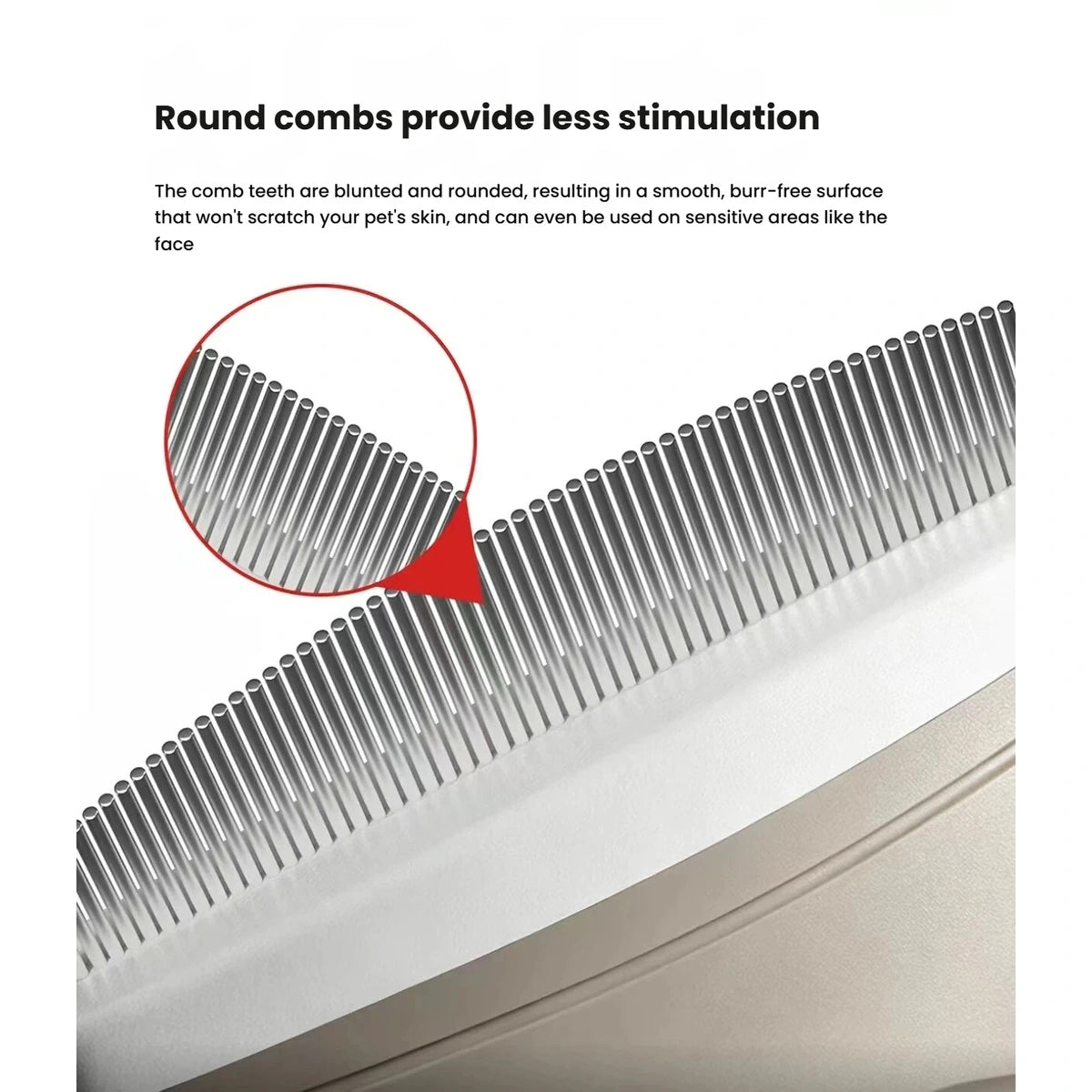 Detail of the rounded tooth tips on the Petstar facial comb
