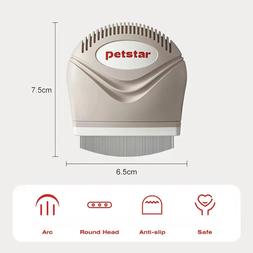 Petstar facial comb size diagram showing 7.5 by 6.5 cm