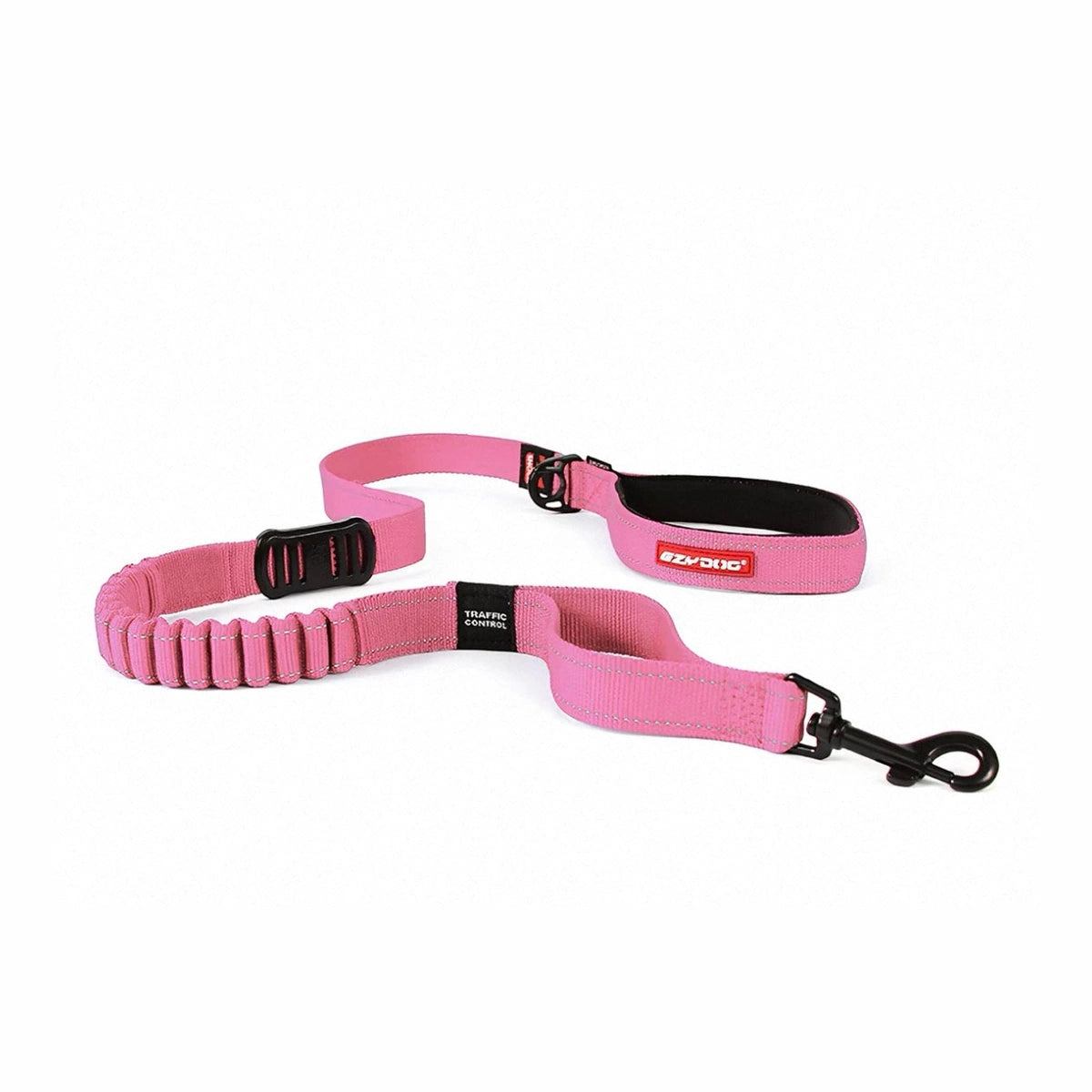 Pink EzyDog Zero Shock dog leash with padded handle and metal clip